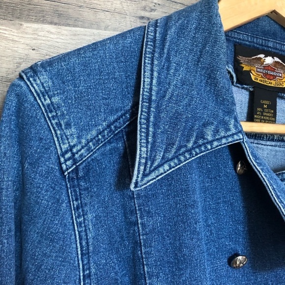 Harley-Davidson Y2K Double-Breasted Denim Jean Jacket Medium - Picture 3 of 11